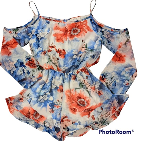 Peach Love California Floral Shorts Romper Size Small - Picture 3 of 4